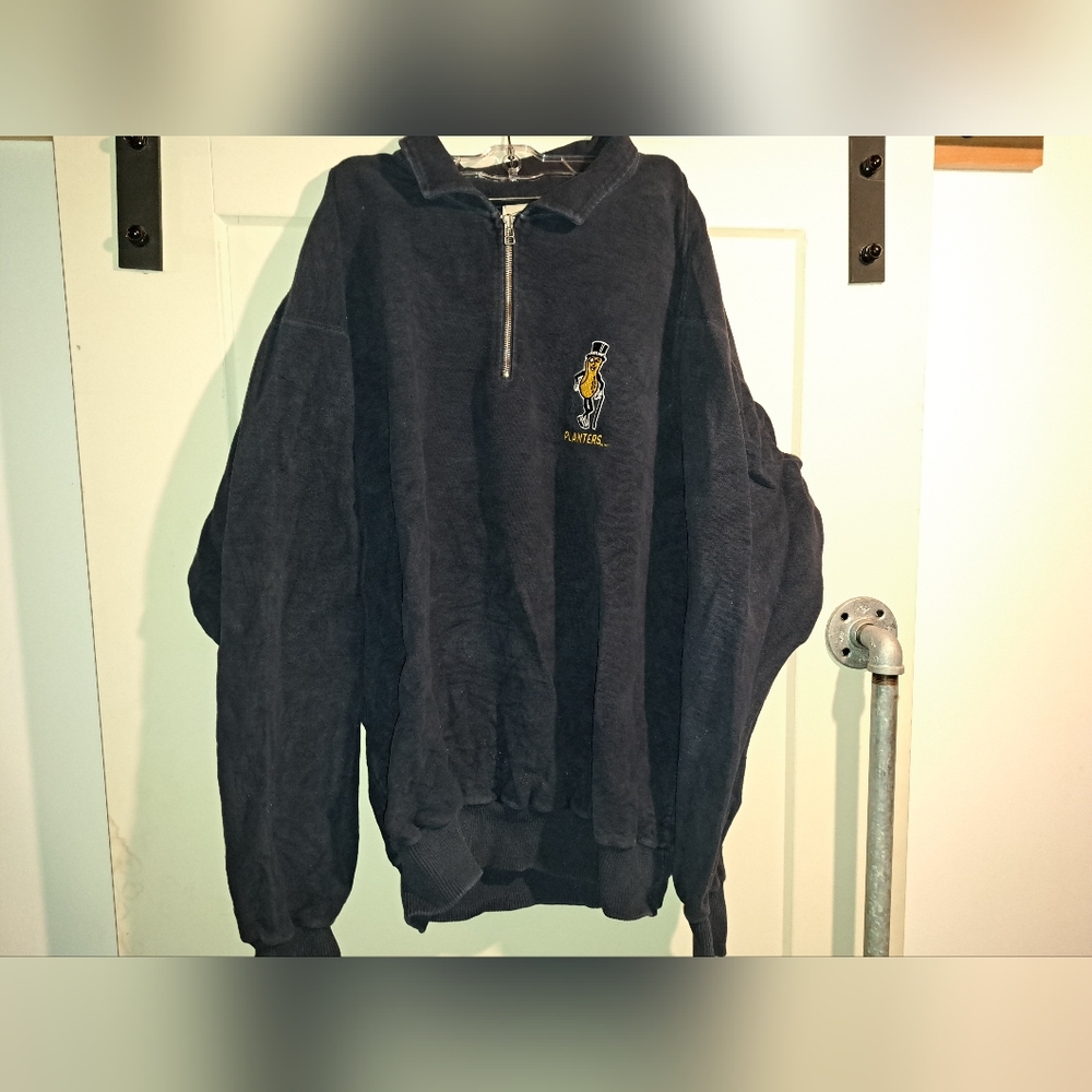 Vintage planters peanuts embroidered qtr zip sweater